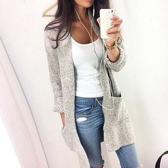 Damen Langstrickjacke mit offenen Ärmeln und praktischen Taschen