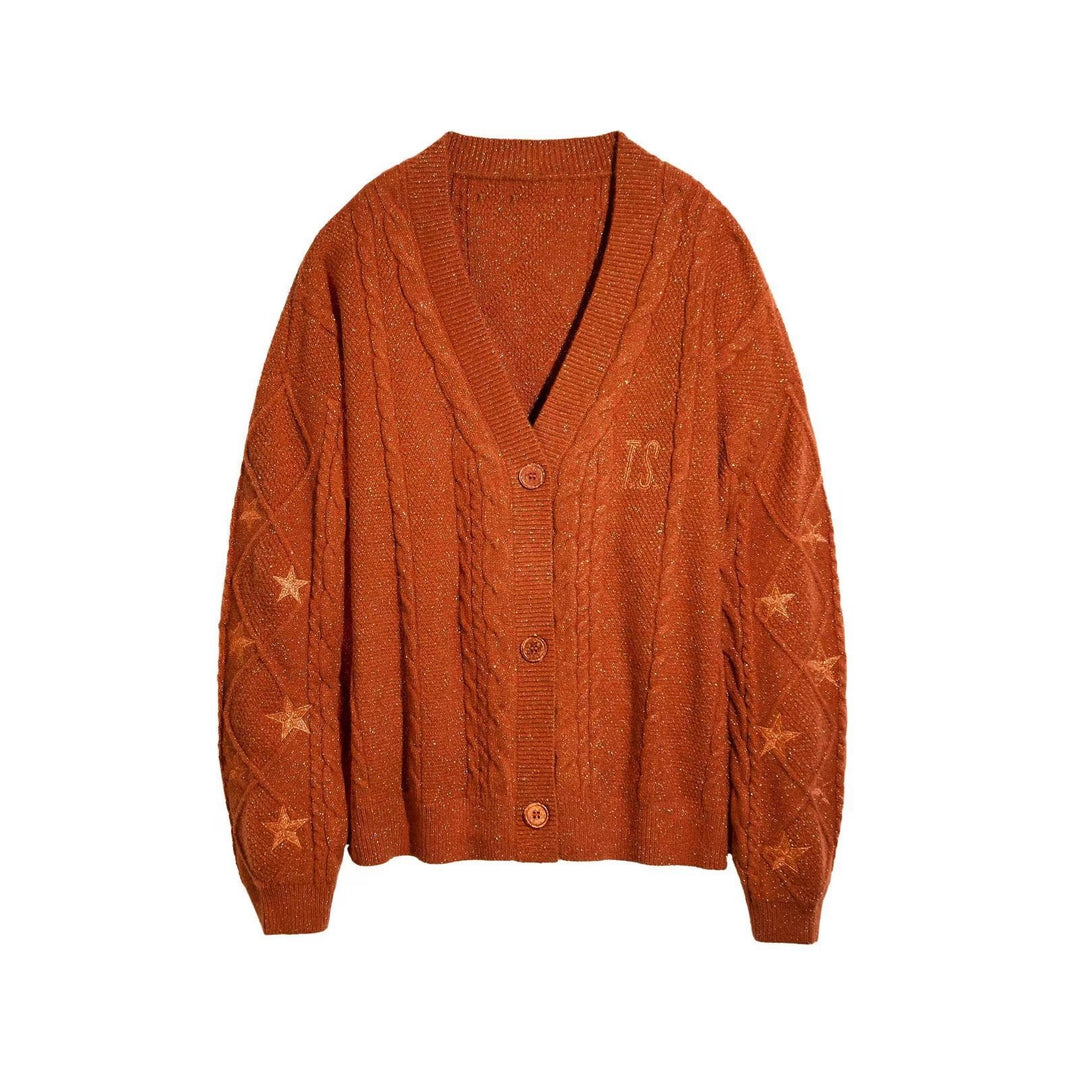 Damen Strickcardigan mit Zopfstrick, Stern‑Stickerei und Glanzfäden Shop Nory