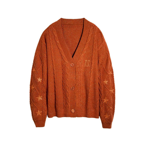 Damen Strickcardigan mit Zopfstrick, Stern‑Stickerei und Glanzfäden Shop Nory