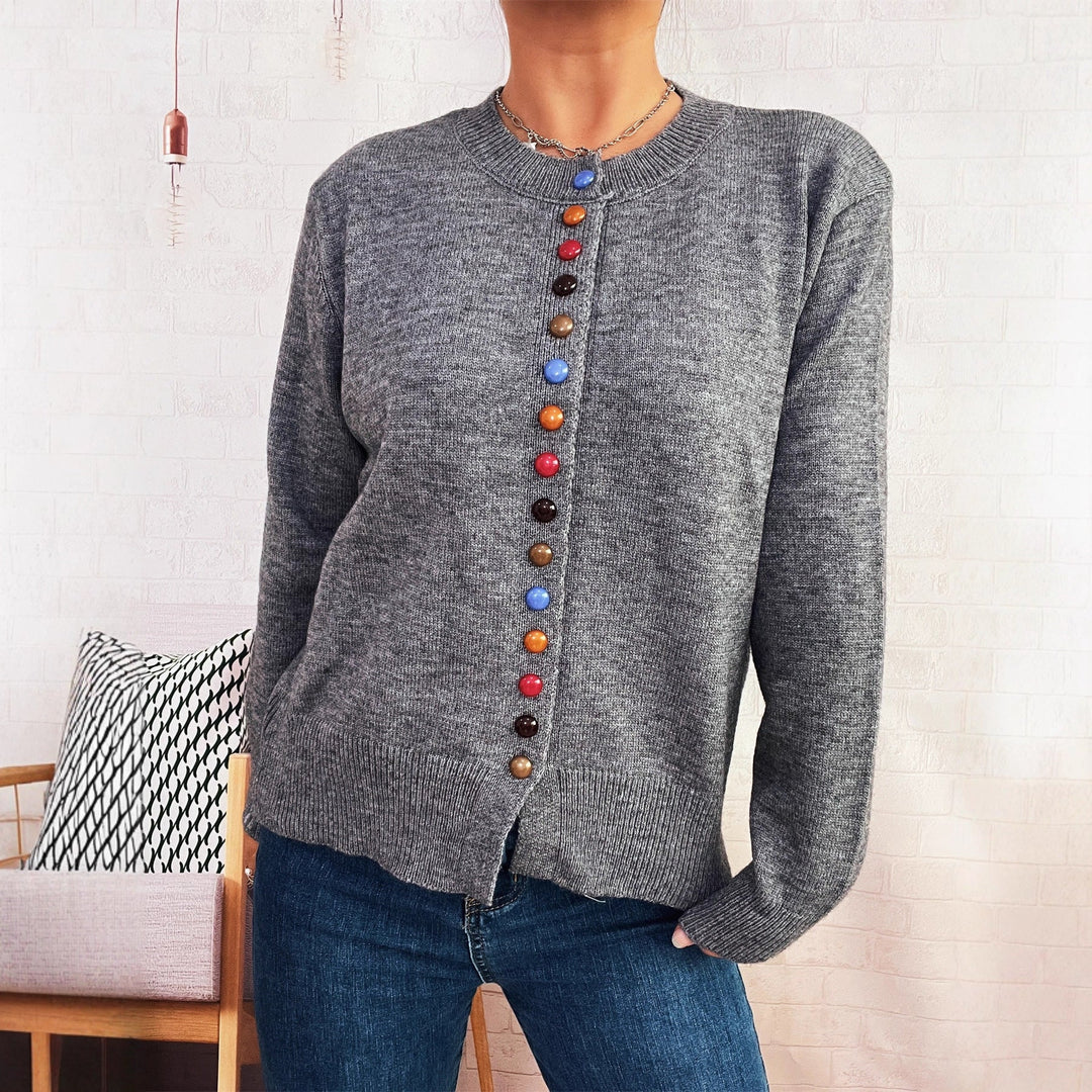 Damen stilvolle Strickjacke mit bunten Knöpfen