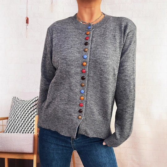 Damen stilvolle Strickjacke mit bunten Knöpfen