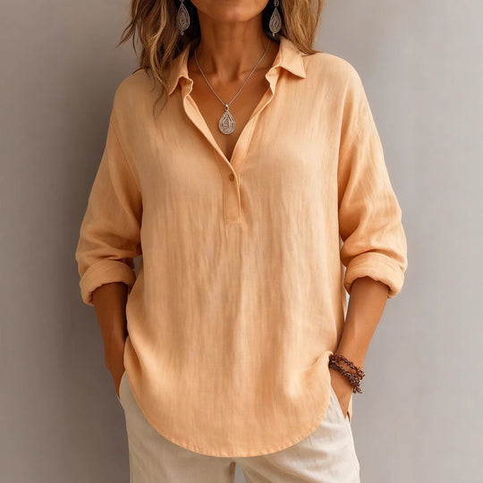 Damen lässige Bluse mit V-Ausschnitt und geknöpftem Kragen Shopnory