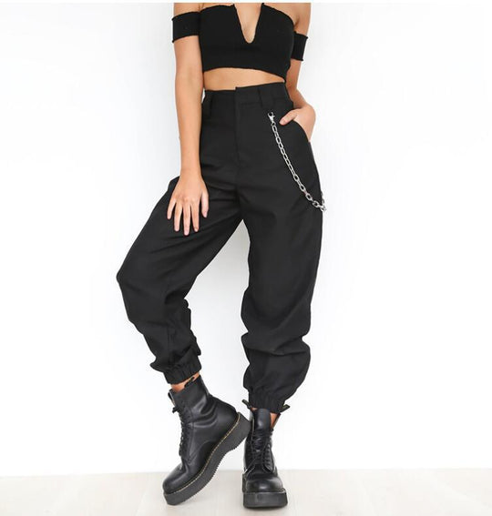 Damen Baggy-Hose mit Kettendetails und komfortablem Bund