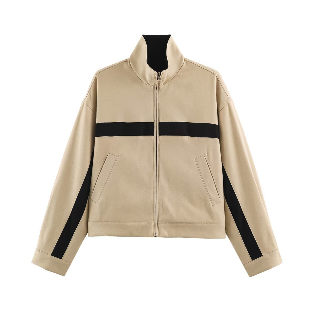Damen Cropped Trackjacke mit Stehkragen, Reißverschluss und seitlichen Kontraststreifen Shop Nory