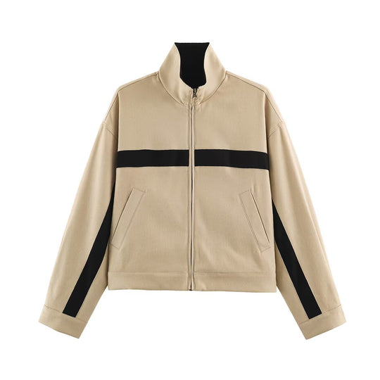 Damen Cropped Trackjacke mit Stehkragen, Reißverschluss und seitlichen Kontraststreifen Shop Nory