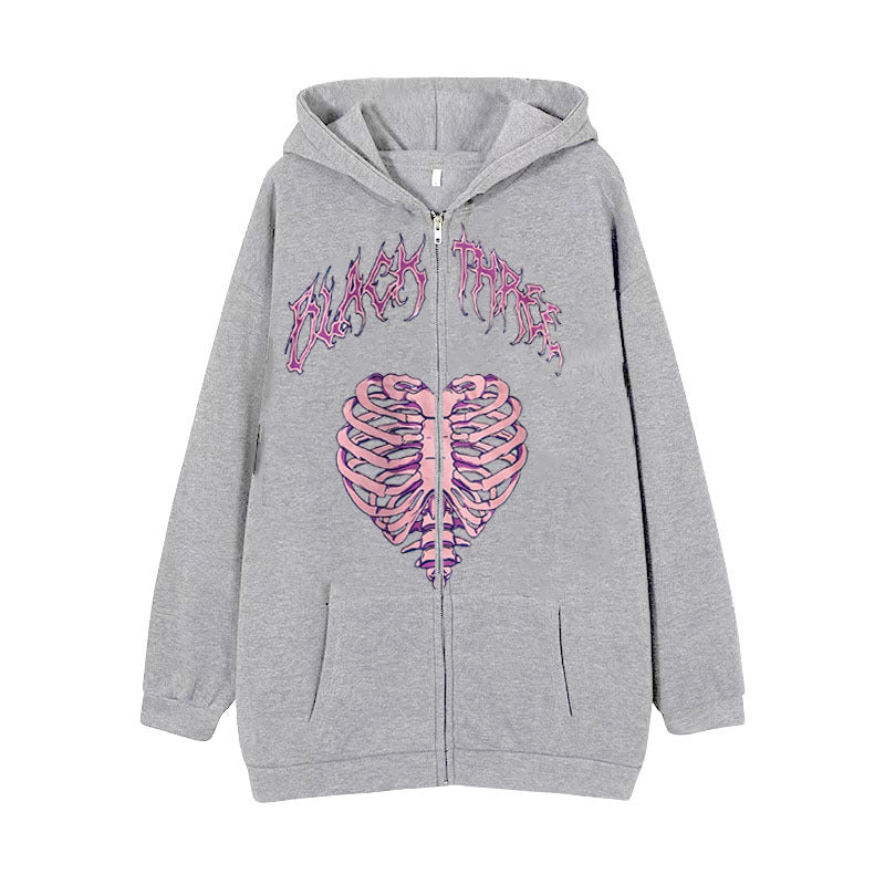 Damen nan Kapuzenjacke mit durchgehendem Reißverschluss und Rippenherz-Print Shop Nory