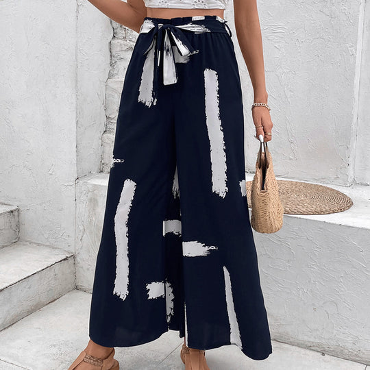 Damen Palazzo-Hose mit Paperbag-Bund, weitem Bein und Bindegürtel Shop Nory