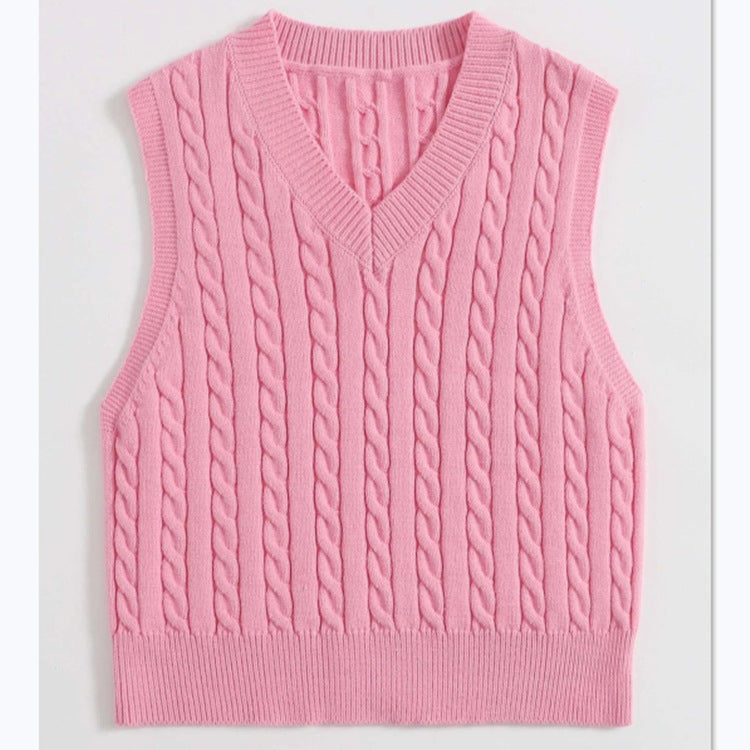Damen Strickweste mit V-Ausschnitt und Zopfmuster