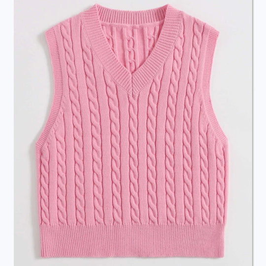 Damen Strickweste mit V-Ausschnitt und Zopfmuster