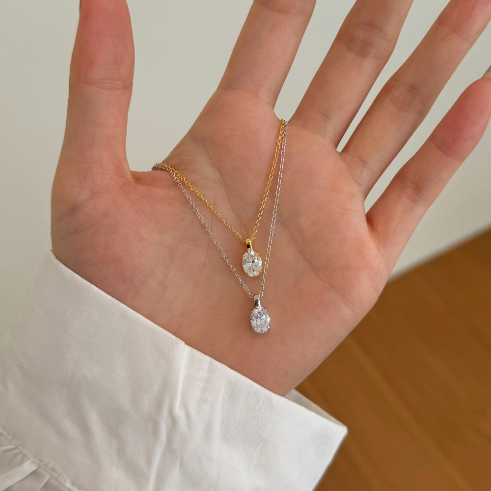925 Sterling Silver Zircon Kabelkette Beschichtung Geometrische Anhänger Halskette | Shop Nory
