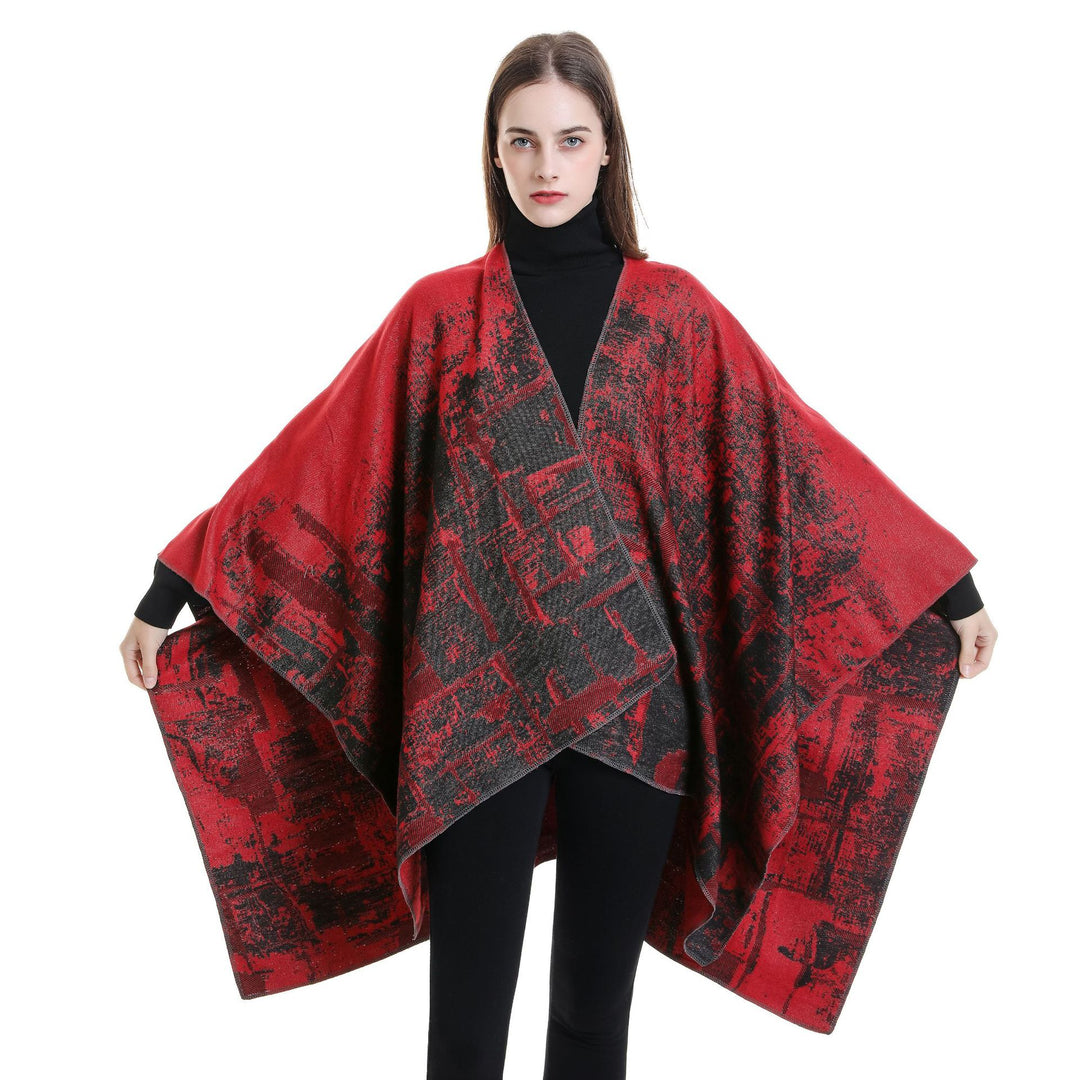 Damen Wollmix-Cape mit grafischem Jacquard, offenem Kimono-Fall und weichfallender Drapierung Shop Nory