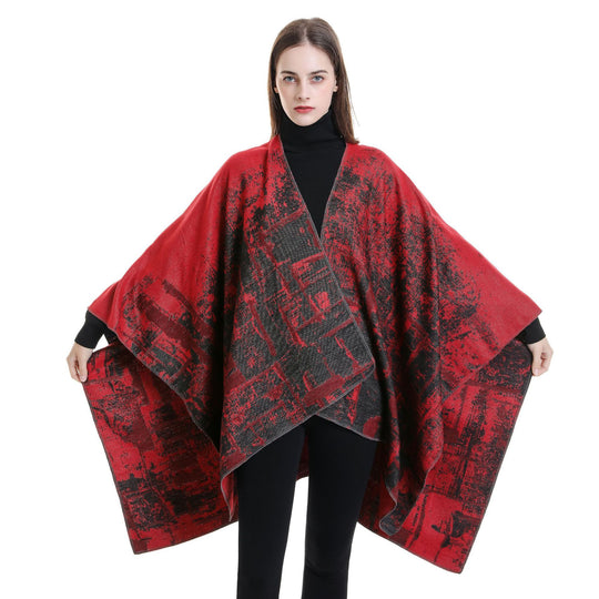 Damen Wollmix-Cape mit grafischem Jacquard, offenem Kimono-Fall und weichfallender Drapierung Shop Nory