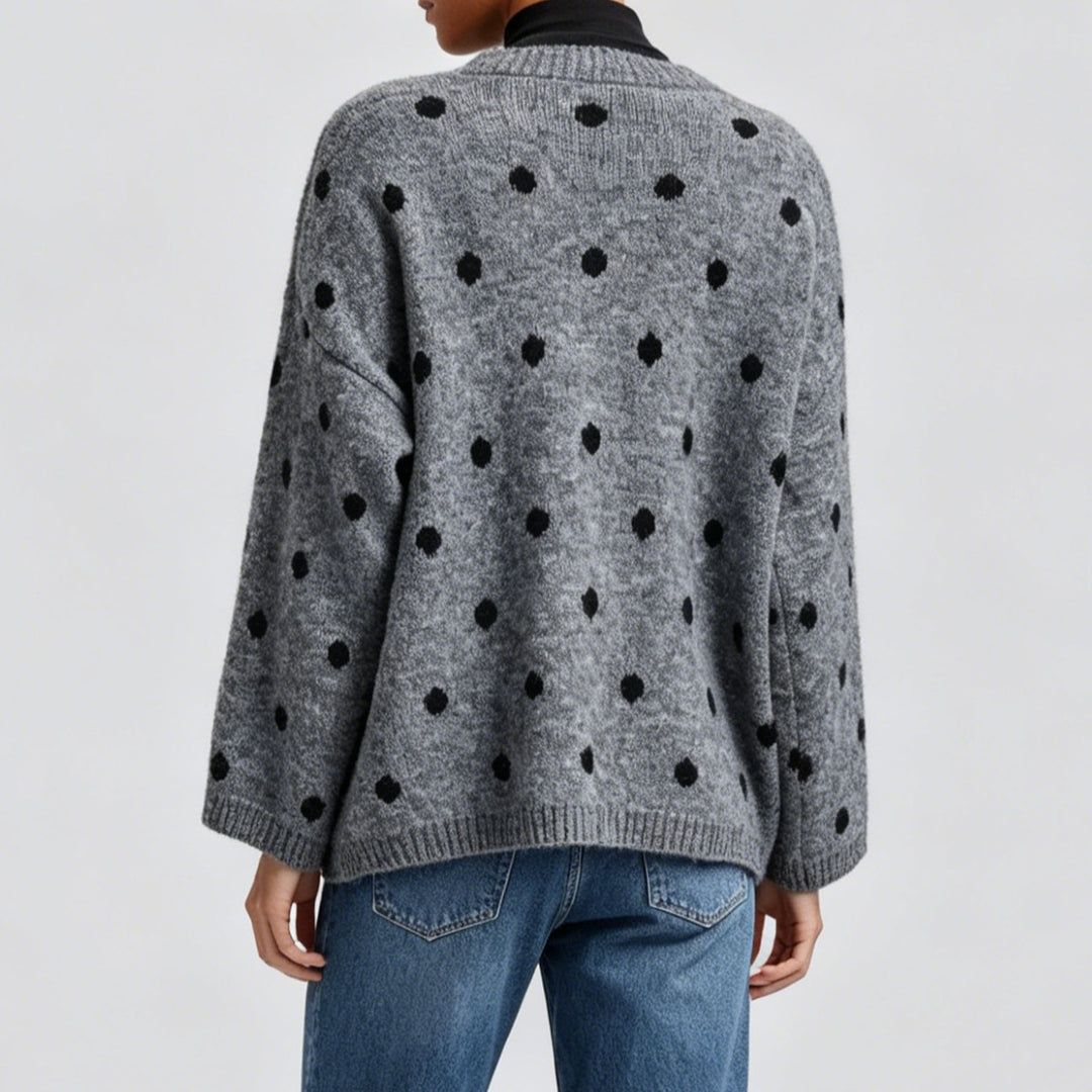 Damen Oversize Strickpullover mit dezentem Punktemuster und Rundhalsausschnitt Shop Nory