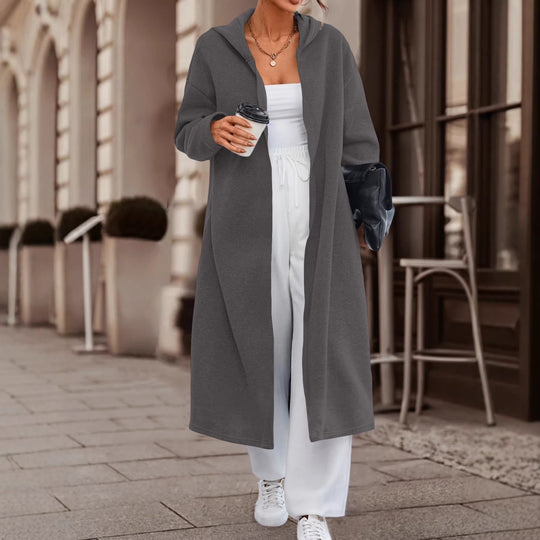 Damen Langer Oversize Kapuzenmantel mit offener Front und weichem Fleece Shop Nory