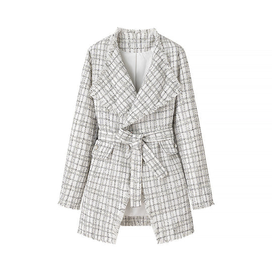 Damen Taillierter Bouclé-Kurzmantel mit Schalkragen und Bindegürtel Shop Nory