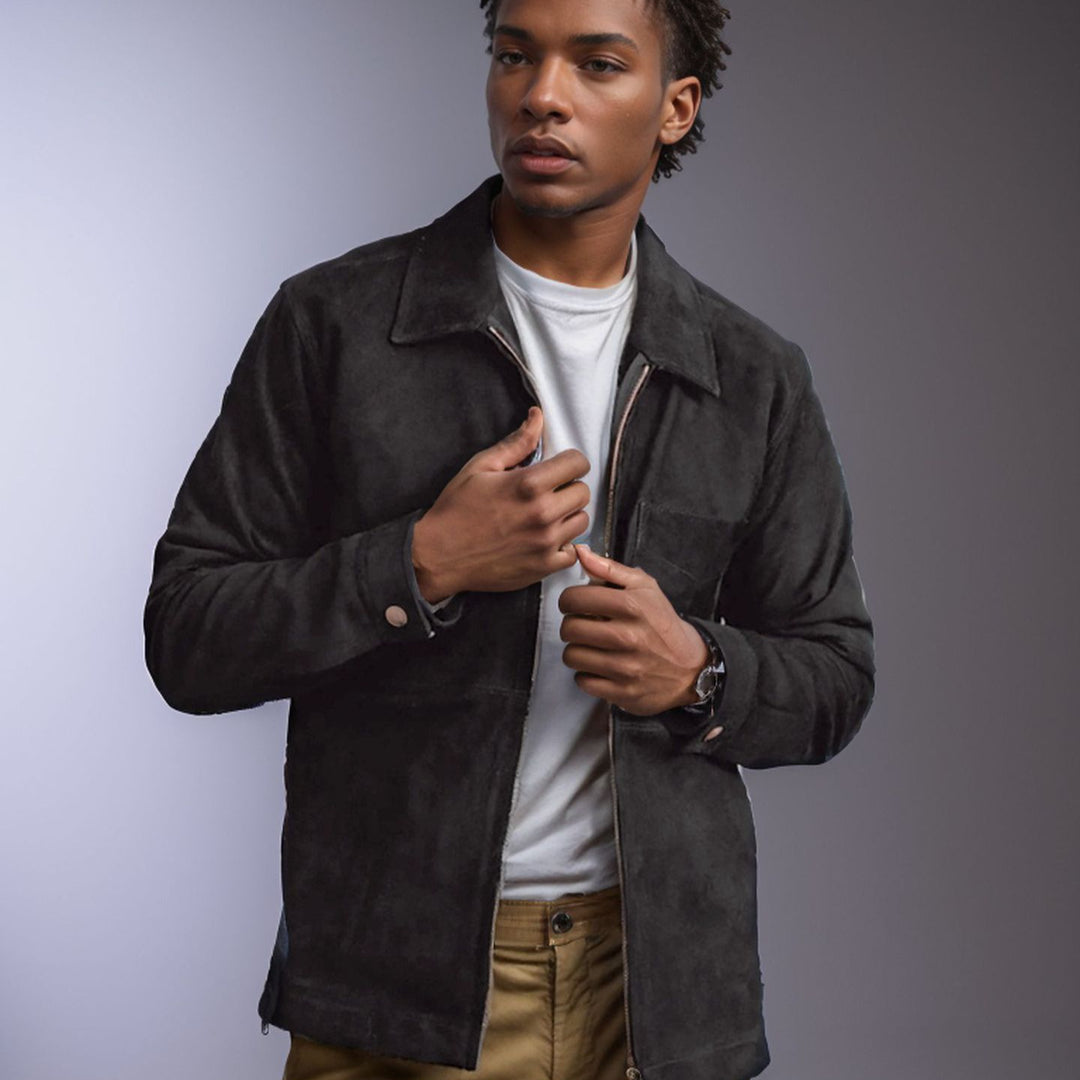 Herren Velourslederjacke mit Stehkragen und Brusttasche Shop Nory