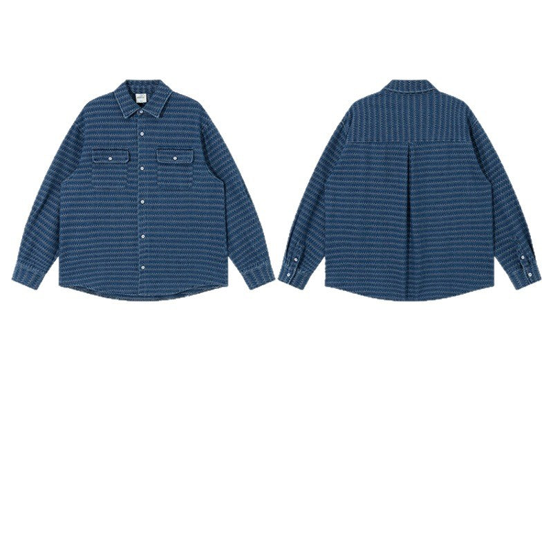 Unisex Strukturierte Baumwoll-Overshirtjacke mit Zickzack-Jacquard und aufgesetzten Brusttaschen Shop Nory