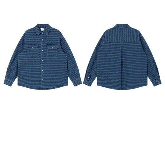 Unisex Strukturierte Baumwoll-Overshirtjacke mit Zickzack-Jacquard und aufgesetzten Brusttaschen Shop Nory