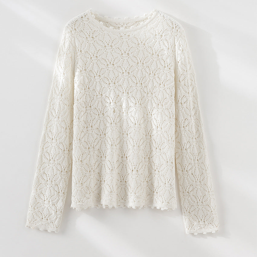 Damen Feines Häkel-Longsleeve mit floraler Lochmuster-Struktur und legerer Silhouette Shop Nory