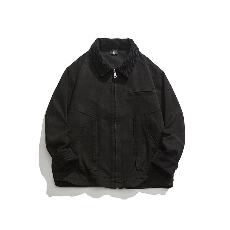 Unisex Boxy-Workwear-Jacke aus Canvas mit Cordkragen, Reißverschluss und aufgesetzten Pattentaschen Shop Nory