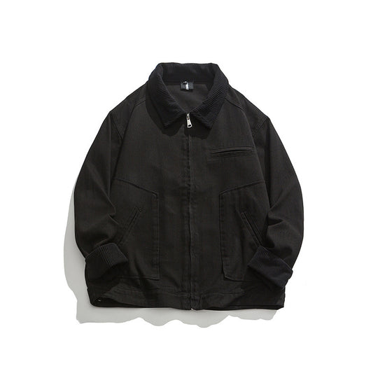 Unisex Boxy-Workwear-Jacke aus Canvas mit Cordkragen, Reißverschluss und aufgesetzten Pattentaschen Shop Nory