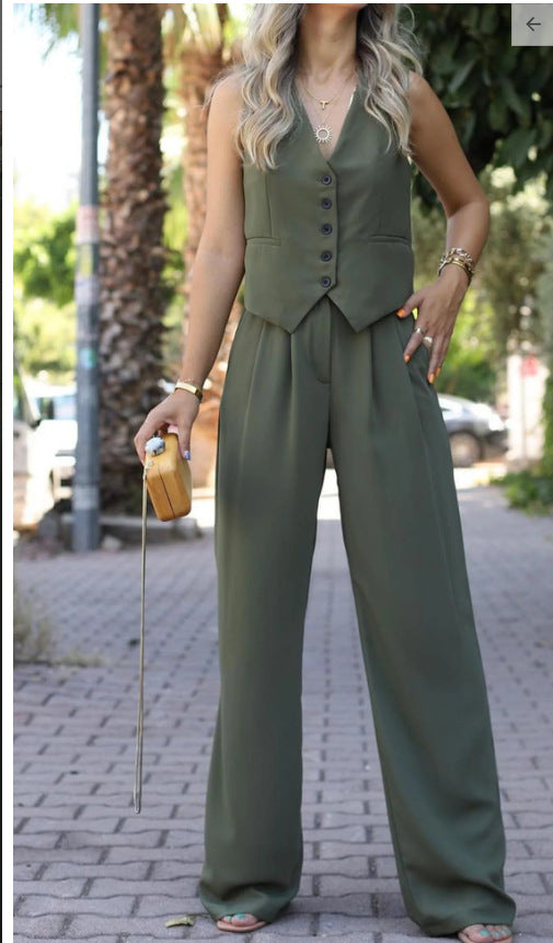 Damen Eleganter Zweiteiler mit taillierter Weste und weiter Palazzo-Hose Shop Nory