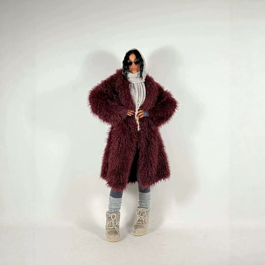 Damen Maxilanger Kunstpelzmantel mit langflorigem Hochflor und Oversize-Silhouette Shop Nory