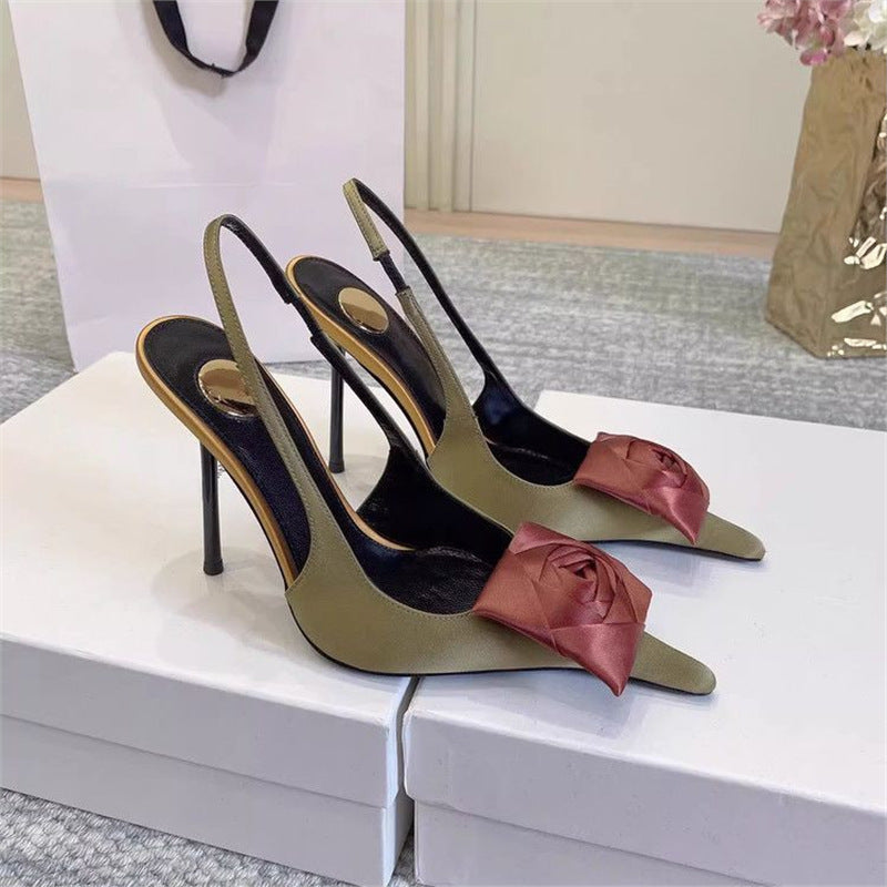 Damen spitze Slingback-Stilettos mit Satin-Rosenapplikation Shop Nory