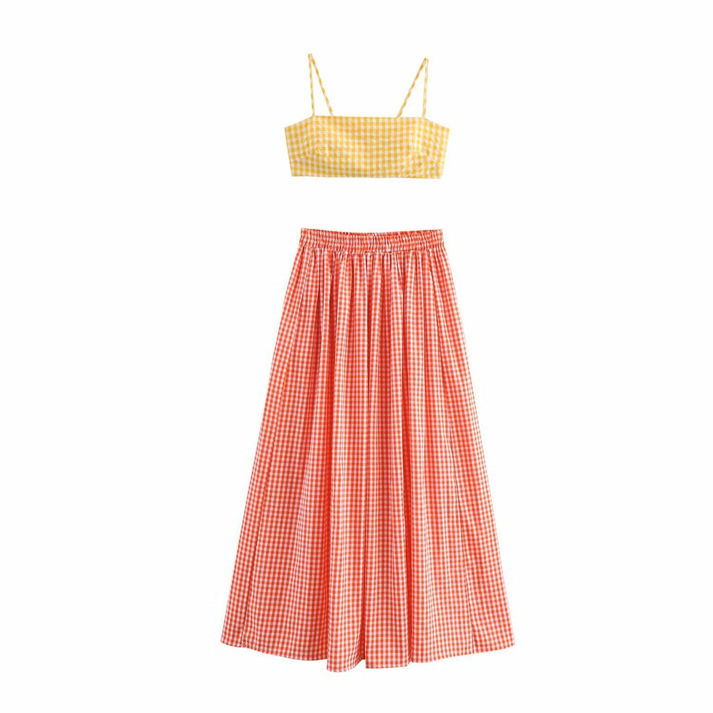 Damen Set aus Crop-Top und Maxirock mit elegantem Rüschendesign