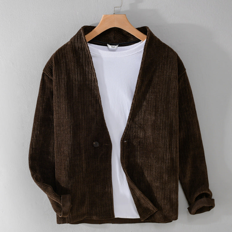 Herren Cord-Overshirt-Sakko mit V-Ausschnitt und Ein-Knopfverschluss Shop Nory