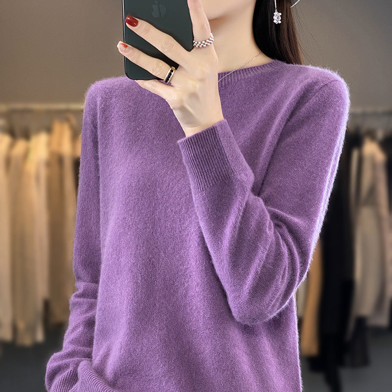 Damen Luxuriöser Feinstrick-Rundhalspullover mit softem Fluffy‑Finish und schmaler Bündchenform Shop Nory