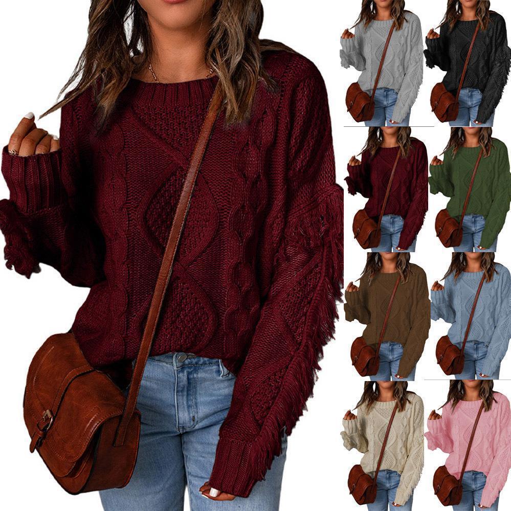 Damen Grobstrick-Pullover mit Zopfstruktur, fransigen Ärmeln und legerer Oversize-Passform Shop Nory