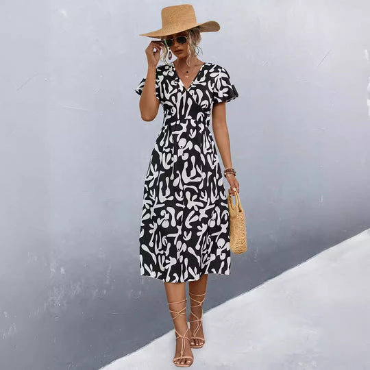 Damen Wickelkleid mit floralem Muster und eleganter Raffung