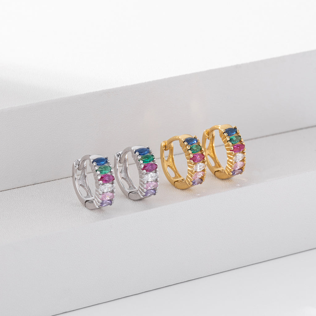 Damen Creolen mit bunten Zirkonia und hochwertiger 925 Sterlingsilberfassung Shop Nory