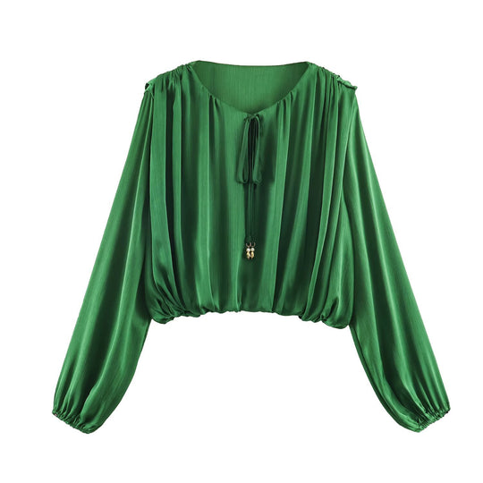 Damen nan luftige Boho Carmen-Bluse mit Kordelzug, weiten Ballonärmeln und elastischem Saum Shop Nory