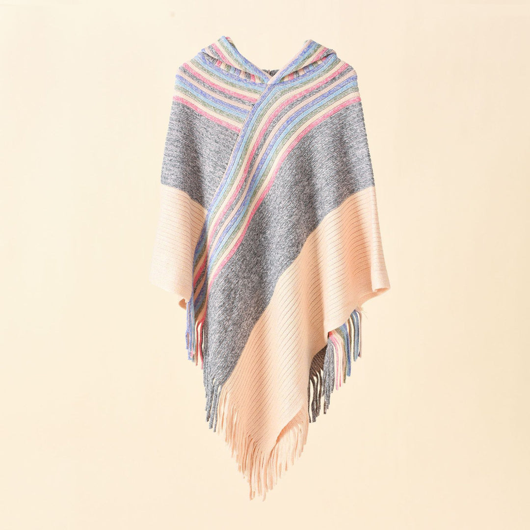 Damen Kapuzen-Poncho im Grobstrick mit Fransensaum Shop Nory