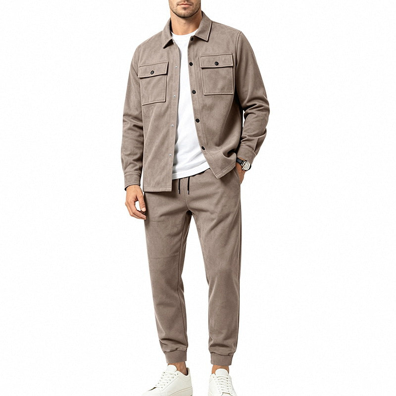 Herren Modernes Overshirt- und Jogginghosen-Set aus Mikrofleece mit Brustklappen Shop Nory