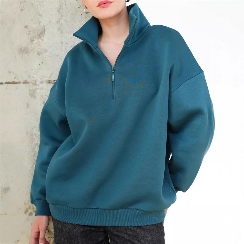 Damen Oversized Halbzip Sweater mit hohem Stehkragen und Rippbündchen Shop Nory
