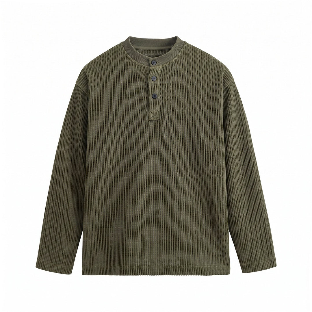 Herren Waffelstrick-Henley Langarmshirt mit Knopfleiste und entspannter Passform Shop Nory