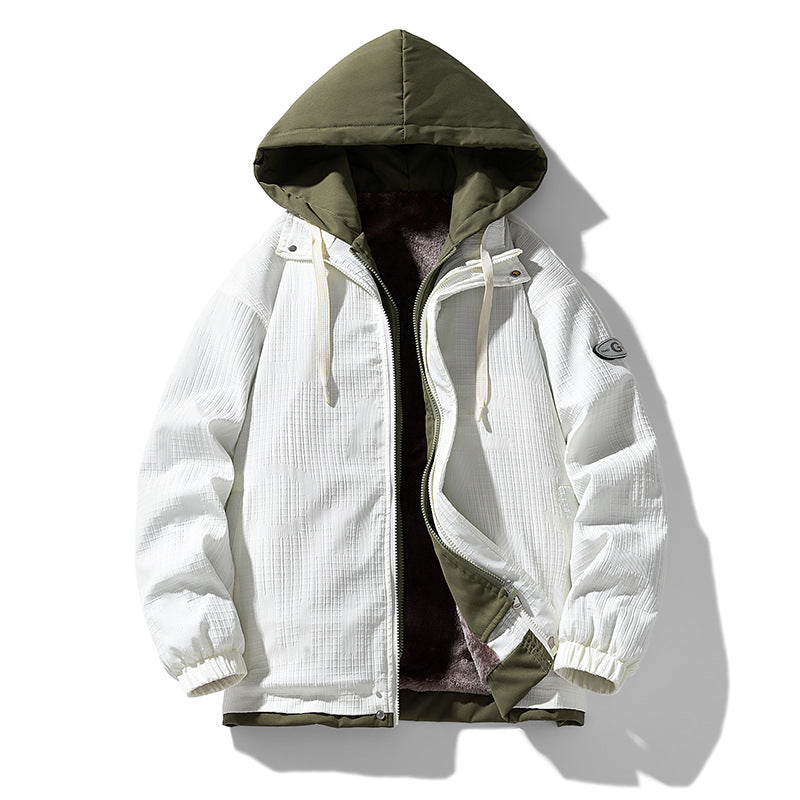 Herren Gefütterte Kapuzenjacke mit grafischem Print, Teddy-Innenfutter und winddichter Außenhülle Shop Nory
