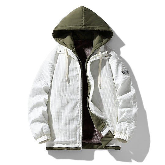 Herren Gefütterte Kapuzenjacke mit grafischem Print, Teddy-Innenfutter und winddichter Außenhülle Shop Nory