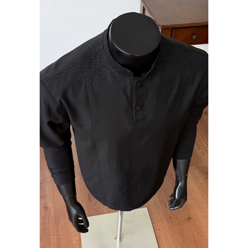 Herren Elegant modernes Langarm-Shirt mit Stehkragen und Knopfleiste Shop Nory