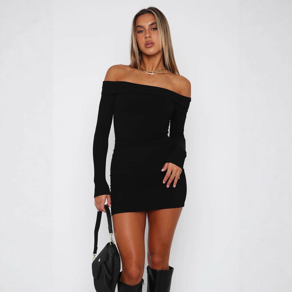 Damen Off-Shoulder Minikleid mit langen Ärmeln und taillierter Passform