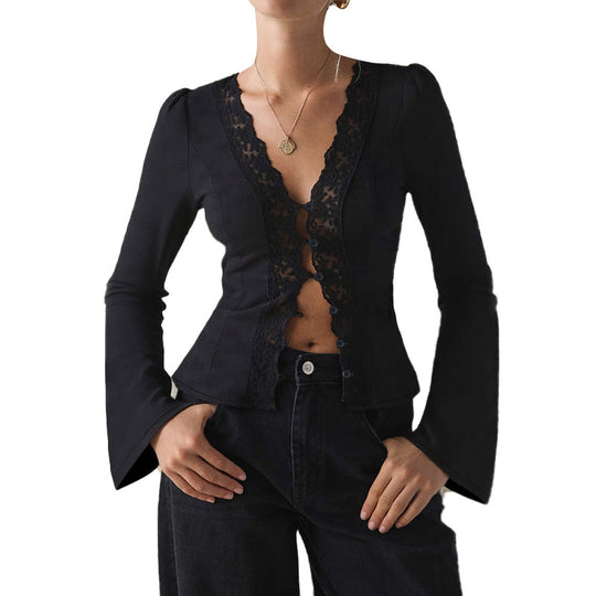 Damen Taillierter Spitzenblazer mit Knopfleiste und Peplum Shop Nory