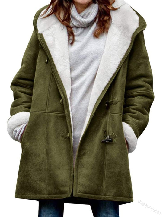 Damen Teddygefütterter Dufflecoat mit Kapuze, Kunstfell-Innenfutter und Knebelverschlüssen Shop Nory