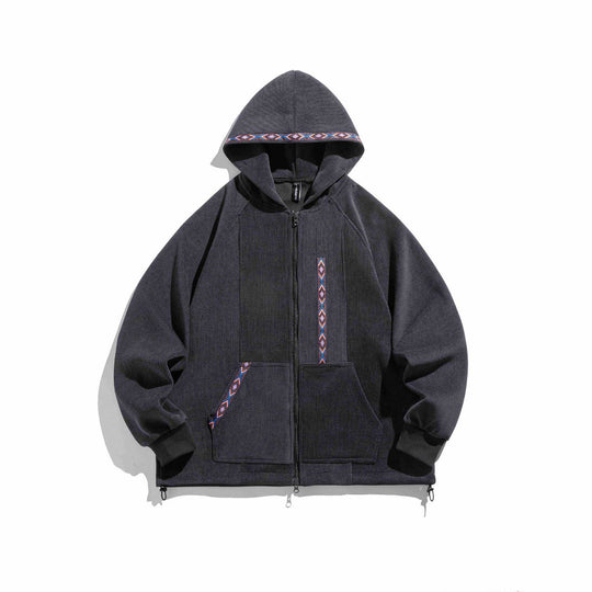 Unisex Oversize Kapuzen-Zipjacke aus geripptem French‑Terry mit Zierband Shop Nory