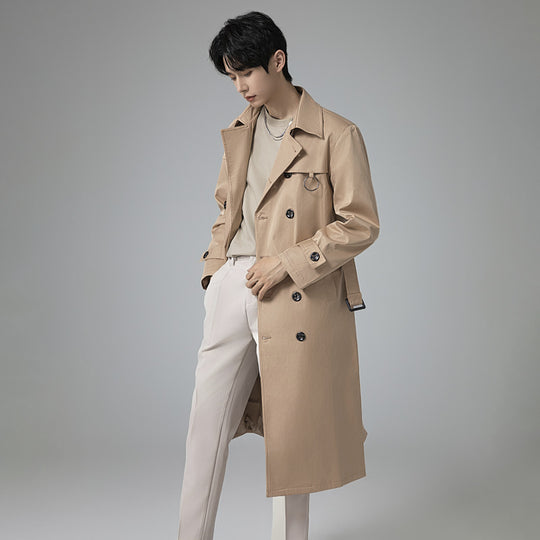 Herren Moderner Tech-Trenchcoat mit Doppelreihiger Knopfleiste, Bindegürtel und dezenten Ringdetails Shop Nory