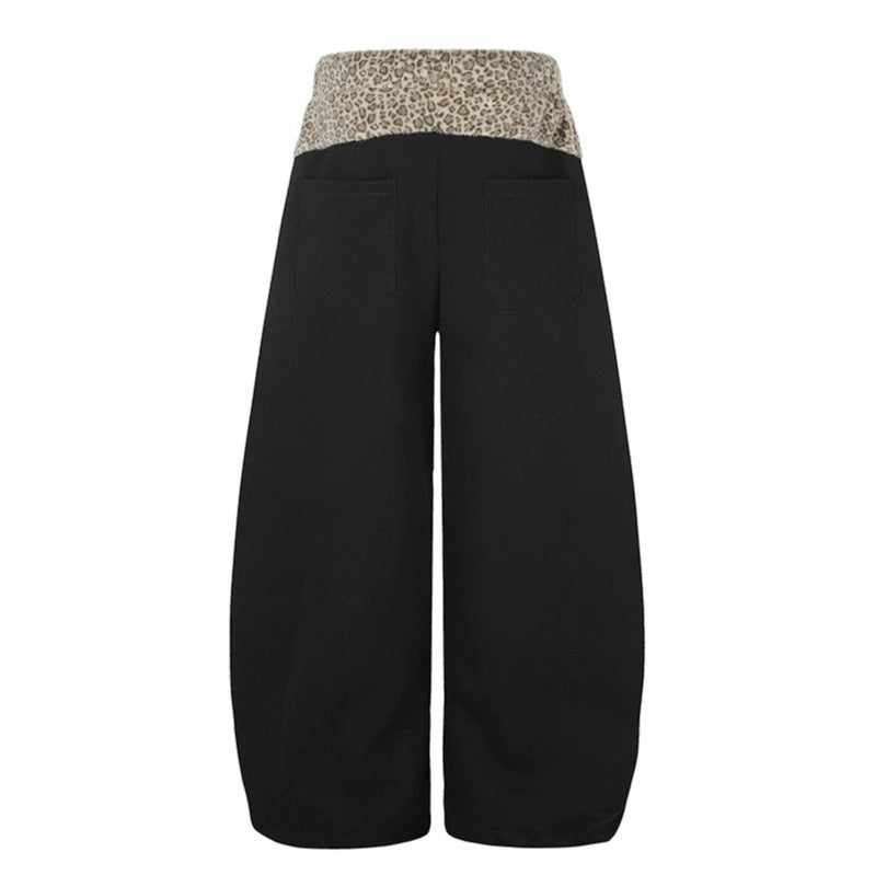 Damen Extraweite Palazzo-Loungehose mit hohem Komfortbund, Leoprint-Bund und dekorativer Stern-Ziffer-Applikation Shop Nory