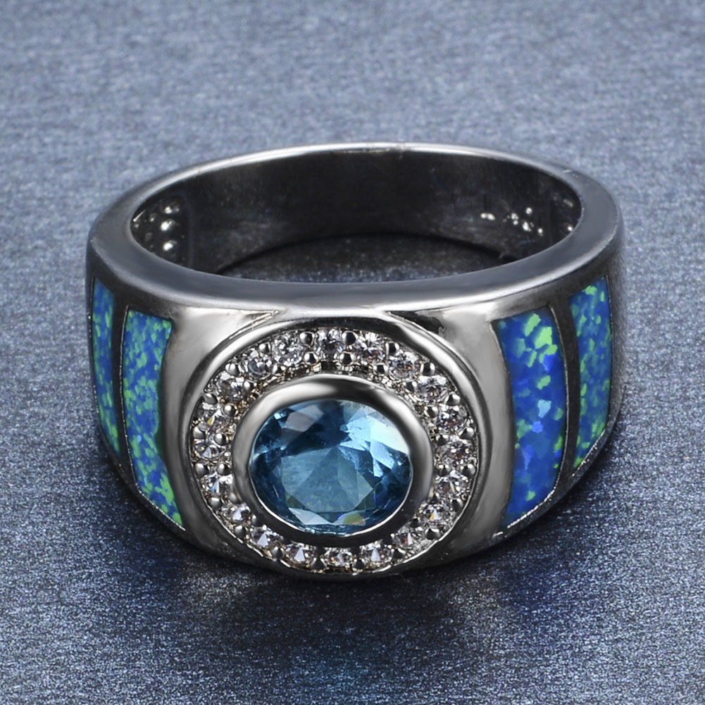Damen Ring mit funkelndem blauen Opal und Zirkonia-Verzierung Shop Nory