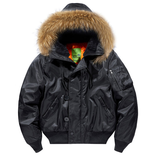 Herren Gefütterte Bomberjacke mit abnehmbarer Kunstfellkapuze und Thermo-Futter Shop Nory